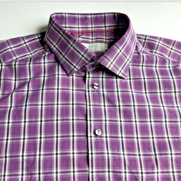 ETON contemporary purple checkered cotton shirt Sz 17.5 /44 - Picture 5 of 7